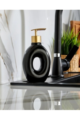 Gold Tasarımlı Lüx Porselen Banyo Ve Mutfak Sıvı Sabunluk Siyah