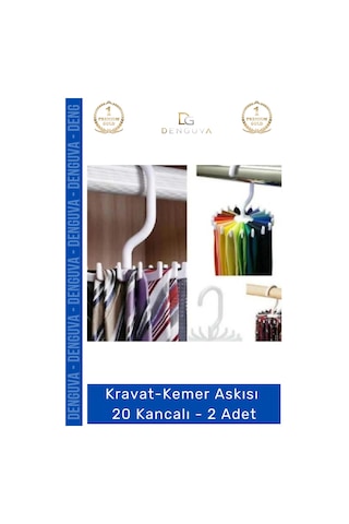 Kravataskısı Dolap İçi Düzenleyici Gardırop Askısı Şal Eşarp Kravat Kemer Askısı 20 Kancalı - 2 Ade Çok Renkli