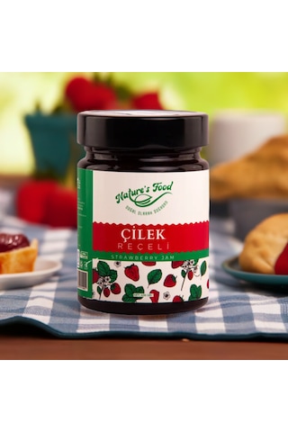 Çilek Reçeli Premium Series 400gr Cam Şişe %65 Çilek Doğal İçerik Doğal Tat Nature's Food