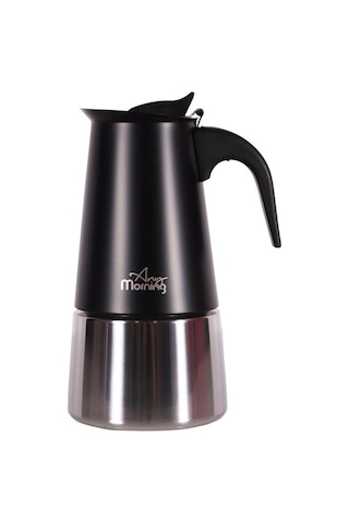 Any Morning Fe001-6 Espresso Kahve Makinesi Paslanmaz Çelik İndüksiyonlu Moka Pot 300 Ml Siyah
