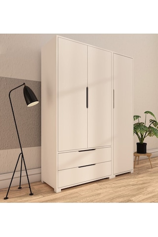 Flora 3 Kapaklı 2 Çekmeceli Gardırop Beyaz Elbise Dolabı