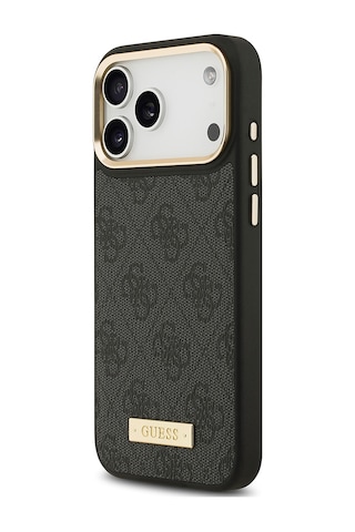 Apple Uyumlu iPhone 17 Pro Max Kılıf Guess Lisanslı M-safeli 4g Desenli Pu Metal Plaka Klasik Logolu Siyah Siyah