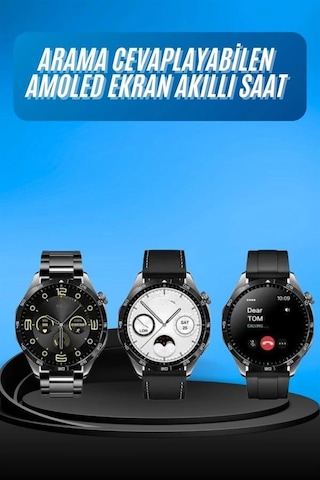 Mey İthalat Amoled Ekran 3 Kordonlu Akıllı Saat 5.0 Bluetooth Bağlantılı Android Ve İos Uyumlu
