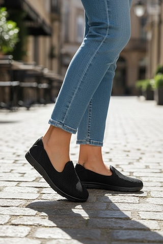 Dosa Shoes Kadın Babet Taba Zincir Tokalı Hafif Rahat Taban Şık Günlük Ayakkabı Siyahh