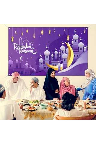 Xiyyadms Ramazan Bayramı Dekoratif Perde 110x180cm Mor Polyester Duvar Örtüsü Aile Toplantıları Odalar İçin A101 Çok Renkli