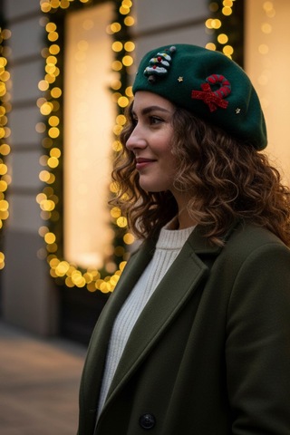 Yeşil Yılbaşı Temalı Bere Çok Renkli