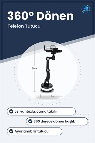 Araç İçi Telefon Tutucu Jel Vantuzlu Cama Takılabilen Güçlü Döner