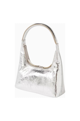 Marge Sherwood Mini Hobo Omuz Çantası, Gümüş Renkli Kırışık Deri İle Zarif Günlük Stil
