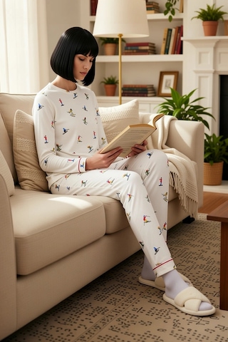 Benerly Kadın Bisiklet Yaka Uzun Kol Regular Kalıp Waffle Örme Pijama Tak Beyaz
