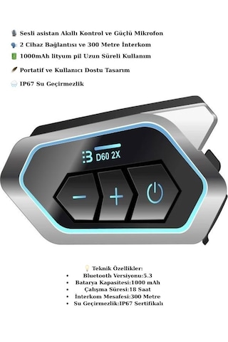 Ip67 Su Geçirmez 2 Kişi 300m Motor Telsiz İnterkom Bt5.3 Rgb Işık