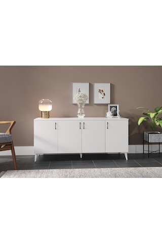 Kznhome 4 Kapaklı Çok Amaçlı Konsol - Beyaz Tamamı 1. Kalite Mdf