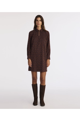 Yargıcı A Form Gömlek Yaka Uzun Kol Elbise 25kkel7035x 003 Kahverengi