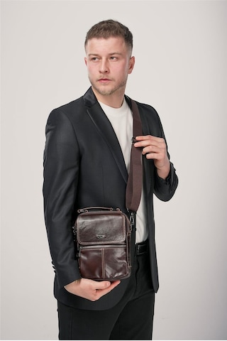 Ççs 31601 Hakiki Deri Askılı Çanta Kahve