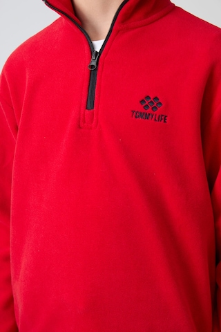 Tommy Life Kırmızı Kalın Yumuşak Dokulu Standart Fit Nakışlı Polar Erkek Çocuk Sweatshirt - 11221 Kırmızı