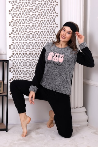 Wordex Fawn 3016 Peluş Welsoft Polar Kışlık Kadın Yumoş Pijama Takımı Gri
