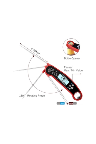 Mufunye Kırmızı 304 Paslanmaz Çelik, 2-4sn Hızlı Okuma, Ip67 Su Geçirmez, Manyetik Tutucu Ve Şişe Açıcı Özellikli, Ev Ve Dışarıda Kullanım İçin Barbekü, Pişirme, Gıda Sıcaklık Ölçer Kırmızı