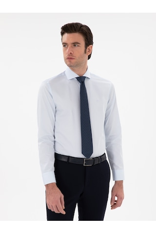 Cacharel Açık Mavi Slim Fit İtalyan Yaka Klasik Gömlek Denım