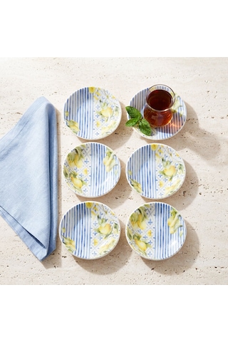 Fecra Limonte 6 Parça Çay Fincan Tabağı Mavi - Sarı Fecra Limonte 6 Parça Çay Fincan Tabağı Mavi - Sarı