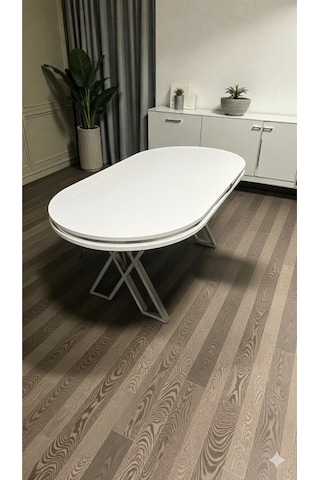 Msy Home Beyaz Krom Detaylı Lake Panel 90 170 Cm Oval Masa Beyaz