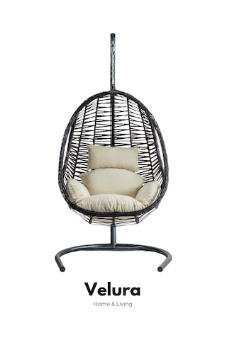 Cosmo Bahçe Salıncağı - Kahve Rattan Krem Minder Kahverengi