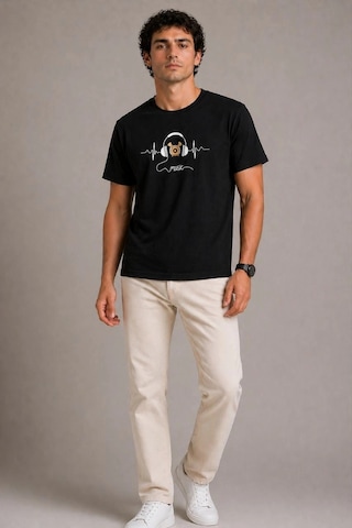 Novalisse Erkek Müzik Temalı Baskılı Tişört Bisiklet Yaka Kısa Kol T-shirt - Siyah Çoklu Renk