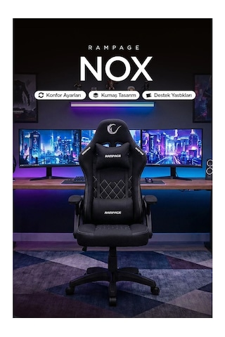 Rampage Kl-r43 Nox Ergonomik Tasarıma Sahip Terletmez Kumaş Siyah/gri Oyuncu Koltuğu