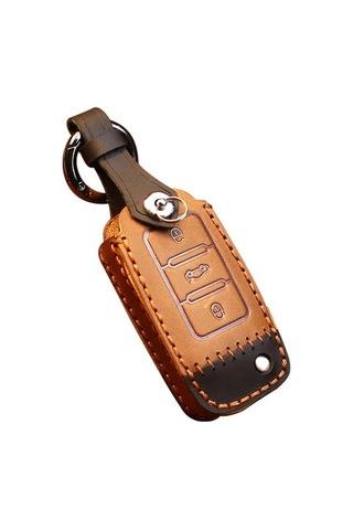 Tongxida Volkswagen Anahtar Koruyucu Kapak, Kahverengi 2 Adet Sığır Derisi Deri, D Versiyonu Uyumlu