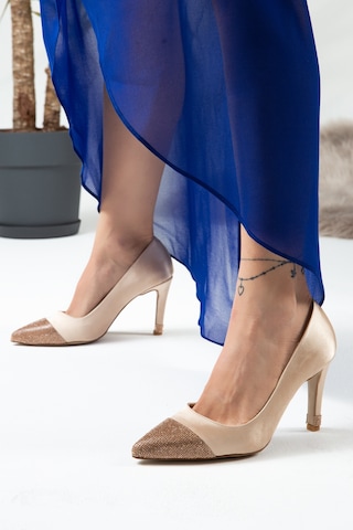 Deery Bej Saten Taşlı Stiletto Kadın Topuklu Ayakkabı - K0030zbejm01 Bej