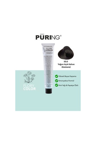 Puring Flory Color Papatya Özlü Amonyaksız Saç Boyası Kestane 100 ML 55.0 Yoğun Açık Kahve