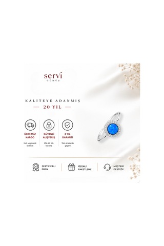Servi 925 Ayar Gümüş Zirkon Çerçeveli Yuvarlak Opal Taşlı Yüzük-465
