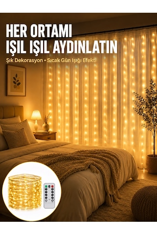 Dekoratif Perde Peri Led Günışığı Renk 8 Fonksiyonlu Işık Yeni Nesil Rekli