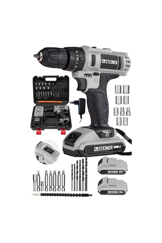 Steiner 56 V 5 Ah Çift Akülü Bakır Sargılı Darbeli Vidalama Matkap + 24 Parça Set Gri