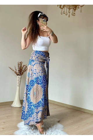 Azra Butik Otantik Desenli Etek Mavi