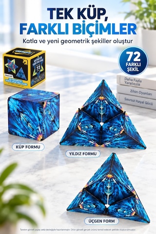 Manyetik Sonsuz Küp Qiyi 72 Şekilli Dönüşen Zekâ Oyunu Antistres Peacock Mavi 6,3 Cm