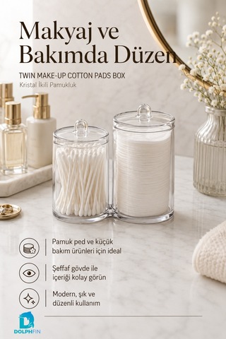 Kristal 3 Bölmeli Şeffaf Kozmetik Organizer Makyaj Takı Ruj Oje Pamuk Düzenleyici