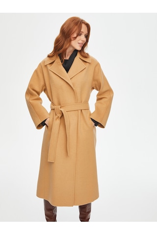 Beli Kuşaklı Yün Karışımlı Manto 69464 U6946434 Bej