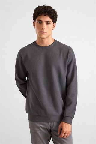 Süvari Gri Regular Melanjlı Baskısız Waffle Bisiklet Yaka Cepsiz Düz Sweatshirt Sw2013700027-s05