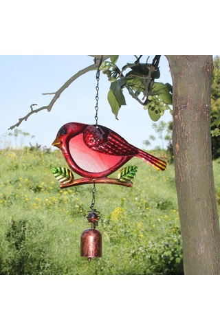 Vkemall Mavi Kuş Şekilli Metal Ve Cam Bahçe Zilcikleri - Stres İndirici Doğa Sesleri, Dekoratif Dış Mekan Aksesuarı