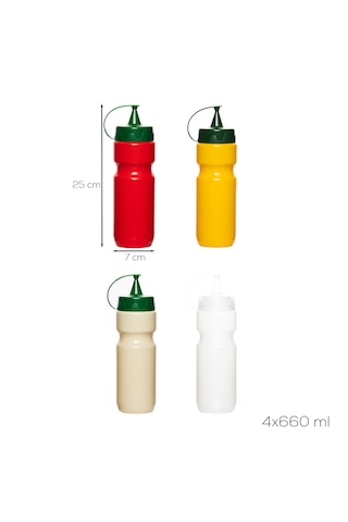 Porsima 4lü Sosluk Seti Ketçap Mayonez Hardal Yağlık Şişesi Sıkılabilir Plastik Sos Şişesi 660 Ml Çok Renkli