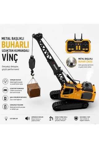 Uzaktan Kumandalı Kule Vinç 11 Kanal Fonksiyon Iş Makinesi Buharlı Şarjlı Işıklı Ses Efektli Metal Başlıklı Kutulu