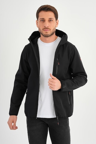 Alexander Gardi Alexandergardı Fermuarlı İçi Polarlı Su İtici Softshell Kumaş Kapüşonlu Mont E24-mnt-01 Siyah