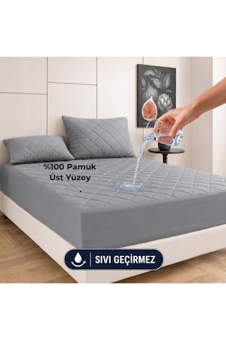 Gri Sıvı Geçirmez Alez - Tek-çift Kişilk Alez- Bebek Alez-%100 Pamuk- Kapitoneli Alez- Fitted Yatağı Saran Yatak Koruyucu Alez Çarşaf 90x190 Açık Indigo