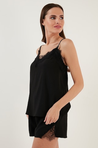Lela Dantelli V Yaka Ip Askılı Mini Şortlu Bayan Pijama Takımı 6110300 Siyah
