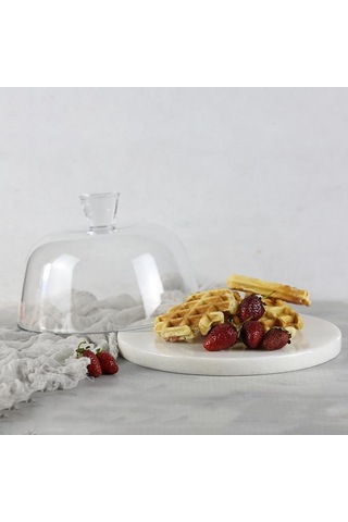 Akayev Mermer 25 CM Beyaz Kalın Cam Fanus