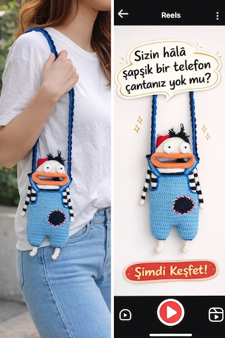 Tulum Giymiş Şapşik Telefon Çantası Çok Renkli