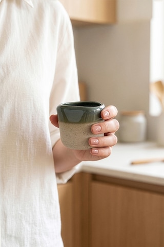 Must Bej/mavi Stoneware El Yapımı Mug & Türk Kahvesi Karışık 2li Set 8633