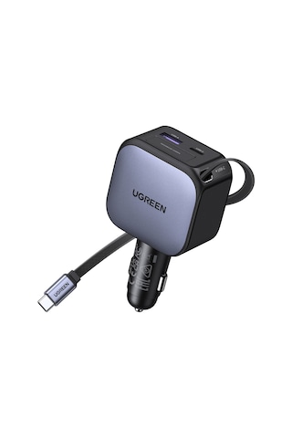 Ugreen 60w Usb-c Makaralı Dahili Kablolu Hızlı Araç Çakmaklık Şarj Cihazı, 1x Usb-c 1x Usb-a, 55212b