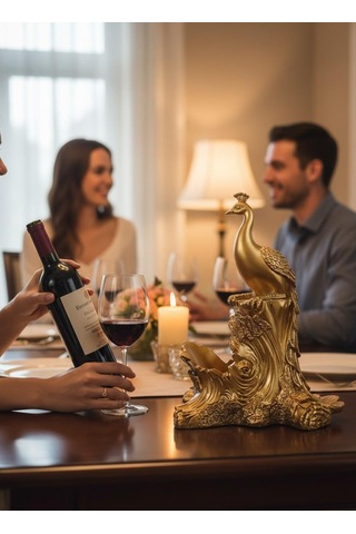Lüks Tavus Kuşu Şaraplık Biblo Gold Reçine Dekoratif Heykel Feng Shui Ev Ofis Masa Üstü Hediye 34 Cm