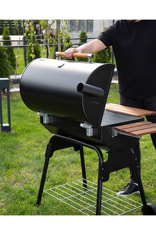 Grillord 75 Kömürlü Barbekü 1 Adet Döküm Izgaralı + Hediye Seti Önlük + Kılıf + 2 2 Kg Kömür Gümüş - Siyah