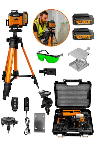 Schatz Profesyonel 360 16 Köşe Otomatik Hizalama Tripod'lu Yeşil Işık Lazer Hizalama Turuncu